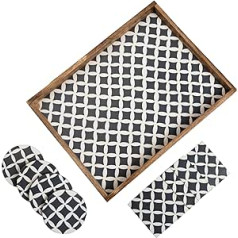 Penguin Home Grey and White Diamond Design Serving Tray Set for Tea/Coffee and Food with 4 Square and 4 Matching Round Coasters