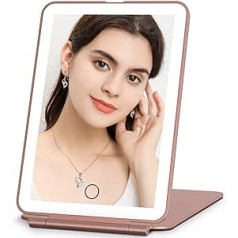 FUNTOUCH Make-up Mirror with 72 LED Lights, Rechargeable Portable Travel Mirror, Illuminated, 3 Colours Lighting Mirror, Dimmable Touch Screen, Foldable Cosmetic Mirror with Light