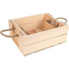 Creative Deco Wooden Box Natural Wine Box Wooden Natural Wood Box | 25 x 19 x 10 cm | with Jute Rope Handles | Fruit Box | Storage Box Gift Box DIY | Documents Tools Toy