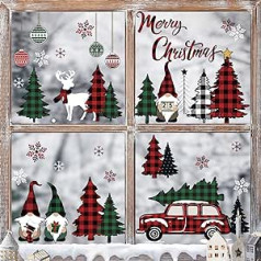 decalmile Ziemassvētku loga uzlīme Sarkana auto rūķis sniegpārsla logu uzlīmes Ziemassvētku sarkanas melnas rūtainas Ziemassvētku eglītes pretsadursmes loga plēves uzlīme Ziemassvētku rotājums atkārtoti lietojams