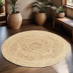 Abril Natur Hand-Braided Round Jute Rug, Suitable for Indoor & Outdoor Use, Round Braided Rug for the Garden, Balcony, Living Room, Children's Room, Mediterranean Style Decoration for the Home