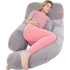 AS AWESLING 153 cm Full-Body Pillow, Nursing Pillow, Pregnancy Pillow, Extra Large U-shaped Pillow with Removable Side, Separate Support Pillow and Removable Cover