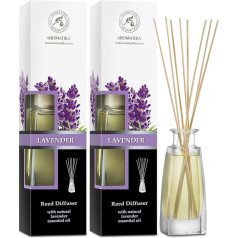 Istabas smaržu difuzors Lavanda 2 x 100 ml - Istabas smaržu nūjiņu komplekts - Lavandas niedru difuzors ar ēterisko lavandas eļļu - Aroma difuzors - Gaisa atsvaidzinātājs - Smaržu difuzors - Istabas aromāts - Lavandas aromāts