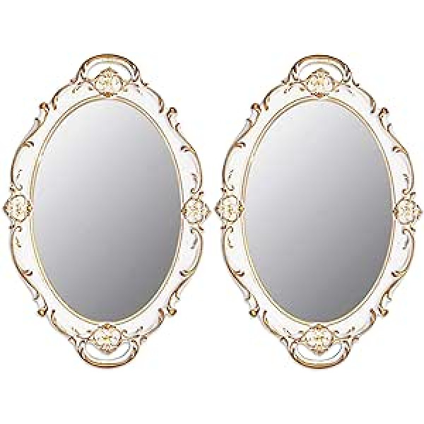 YCHMIR vintage spogulis mazs sienas spogulis piekārts spogulis 36,8 x 25,4 cm ovāls balts iepakojums pa 2
