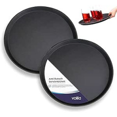 volila Non-Slip Black Serving Tray Round (2 Pieces of 45 cm) – Round Tray Ideal as Serving Tray, Waiter Tray, or as Coffee Tray – Catering Accessories Serving Tray
