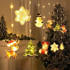 BLOOMWIN Ziemassvētku apgaismojuma logs iekštelpu pasaku gaismas aizkars - 3D Ziemassvētku motīvs pasaku gaismas 3 m 120 LED aizkaru gaismas logu dekorēšana 8 režīmi USB Ziemassvētku dekorēšana gaismas aizkars silti balts