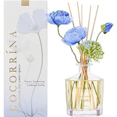 Cocorrína ziedu istabas aromāts ar 8 smaržu kociņiem, 250 ml, kašmira vaniļa, dabīgs, ilgnoturīgs, niedru difuzors mājām, guļamistabai, birojam, vannas istabai, plauktu dekors (Master Collection)
