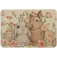 Artoid Mode Cute Rabbit Flowers Lieldienu durvju paklājiņš, mājas dekorēšana, virtuves paklājs, grīdas paklājiņš iekštelpu un āra dekorēšanai, 40 x 60 cm