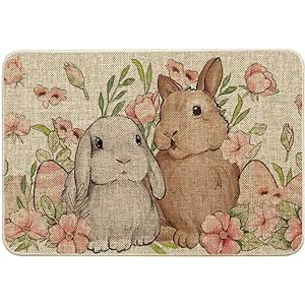 Artoid Mode Cute Rabbit Flowers Lieldienu durvju paklājiņš, mājas dekorēšana, virtuves paklājs, grīdas paklājiņš iekštelpu un āra dekorēšanai, 40 x 60 cm