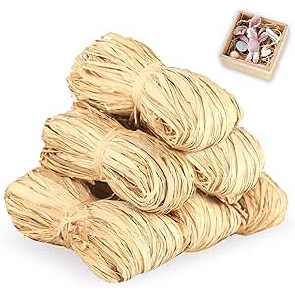 Dabīgā rafijas lente, 300 g Raffia Natural Raffia, aušanas floristi Rafija, dabīgās šķiedras rafijas lente, amatniecības dekorēšana, dāvanu kartona rafija, amatniecības rafija, dāvanu iesaiņojums un pušķi (6 x 50)