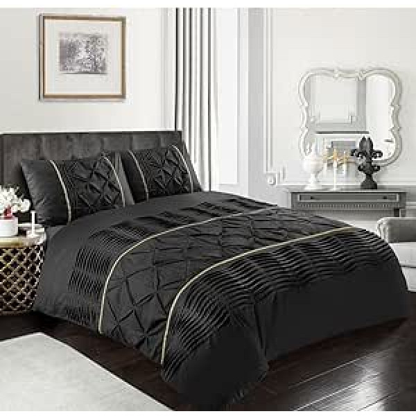 Homespace Direct Eleanor Lux Pin Tuck Bettbezug-Set, Schwarz, Super-King-Size-Bett, ar Schnürung