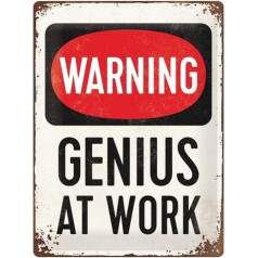 Nostalgic-Art 23229 Retro Tin Sign Warning - Genius at Work, Warning Sign as a Gift Idea, Metal, Vintage Design for Decoration, 30 x 40 cm