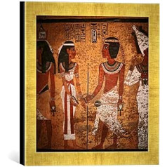 Gerahmtes Bild von Ägyptische Malerei TUT-anch-Amun und Ehefrau/Wandmalerei, Kunstdruck im hochwertigen handgefertigten Bilder-Rahmen, 30x30 cm, Gold Raya