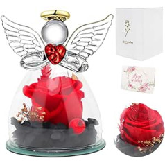 CEWROM Eternal Rose Angel stikla kupols, Dāvana sievietēm, Ar rokām darināta mūžīgā ziedu eņģeļa figūra, dāvana mammai, Valentīna diena, Mātes diena, dzimšanas diena, mamma, sievietes, māte, sieva, meita, vecmāmiņa (sarkana)