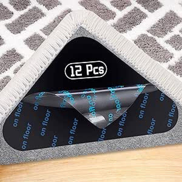 banpa Carpet Non-Slip Underlay, Pack of 12 Non-Slip Mats for Carpet, Triangle Non-Slip Mat for Carpet, Washable, Reusable, Non-Slip Carpet Underlay, Stickers, Strong Adhesion