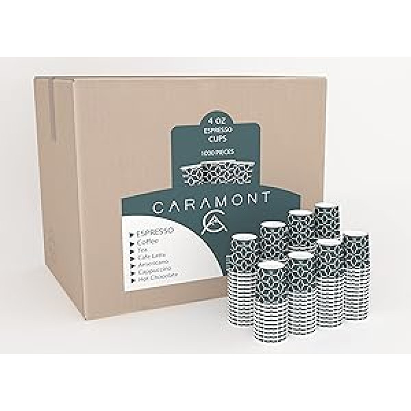 Caramont, 1000 espresso papīra krūzīšu iepakojums, vienreizējās lietošanas krūzes, 4 unces Coffee to Go krūzes, papīra krūzes, kafijas krūzes, karstiem un aukstiem dzērieniem, ideāli piemērotas kafijai, tējai, dzimšanas dienai utt.