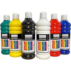 Acrylic Paint Set 6 Colours Each 500 ml High Quality and Opaque Painting Paints for Wood, Stone, Canvas, Painting Cardboard, Paper, Fabric, Leather, Metal, Pouring. All Purpose Paints. Acrylic Base