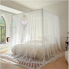 Atkits Bett Netting Baldachin 4 Ecken Post Baldachin Bett Vorhang Baldachin Bett Rahmen Pfosten Pfosten Pfosten Pfosten Bett Baldachin Elegantes Moskitonetz Set,Queen