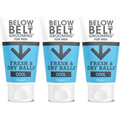 Below The Belt Grooming Fresh & Dry Balls - Intīms dezodorants vīriešiem - Aizsargā pret sviedriem, smaržu un berzi - Vēss piparmētru aromāts 3 x 75 ml