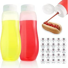 Nacxbwer Gewürz-Quetschflaschen für Ketchup, heiße Soßen, Flüssigkeiten, Öl mit Kappen für Kondensmilch und Senf, Salatspender, transparente Kunststoffflaschen, Dressingbehälter, LDPE