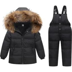 JiAmy Children's Clothing Set Boys Girls Cute Snowsuit with Hood Baby Down Jacket + Ski Trousers 2-Piece Thickened Ski Suit Winter Jacket Black 18–24 Months