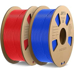 JAYO PLA kvēldiegs 1,75 mm, PLA 3D printera kvēldiegs, izmēru precizitāte +/- 0,02 mm, 1,1 kg spole, 2 pakas, PLA 2,2 kg, zils + sarkans