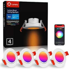 Lumary Smart RGBWW padziļināts prožektors, regulējams un grozāms, īpaši plakans, 5 W LED modulis RGB, silti balts, vēsi balts, 350 lūmeni, griestu prožektors, saderīgs ar Alexa, Google Home