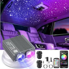 SUNKENET Starry Sky Car optiskās šķiedras gaisma automašīnai/griestiem, 32 W RGBW 1000 gab. x 0,75 mm x 4 m Bluetooth lietotne / tālvadības pults / mūzika, LED optiskās šķiedras zvaigzne griestu apgaismojuma komplekts