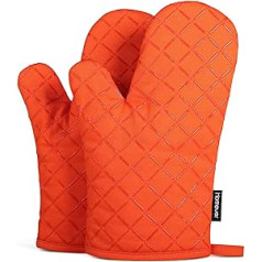 HOMEVER Ofenhandschuhe,Hitzebeständige Handschuhe bis zu 464° F,Silikon Anti-Rutsch Grillhandschuhe, Geeignet für Kochen, Backen, Grillen,Topfhandschuhe,Orange,1 Paar