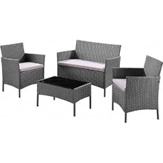 Rattan Garden Furniture 4-Piece Patio Set with Rattan Garden Table and Garden Chairs, Garden Bistro Set for 4, with Optional Rattan Garden Furniture Cover (Dark Grey + Cover)