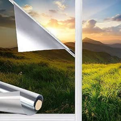 HOMTOL Mirror Film Window Film Self-Adhesive Opaque 118 x 400 cm Privacy Film UV Protection Sun Protection Self-Adhesive Transparent Window Glass Film Silver