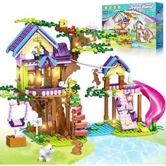 HOGOKIDS Tree House Building Toy with LED Light - 751 Pieces Friendship Building Blocks with Slide Animals, Creative Forest House for Children Girls Boys Age 6 7 8 9 10 11 12+ Birthday Gift