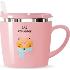 Valueder Baby Kids Toddler Sippy Cup krūzīte pienam, kafijai, nerūsējošā tērauda trenažieru kauss ar vāku, lapsa, 7 unces/rozā krāsā