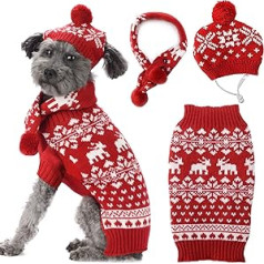 TENGZHI iepakojumā 3 Ziemassvētku suņu kostīmu kostīms Mājdzīvnieka cepure Šalle Džemperis Sniegpārsliņa trikotāžas tērpi (šalle + cepure + džemperis, liels)