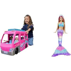 Barbie Dream Camper Van (75 cm) with 7 Play Areas, Including Pool and Slide & Dreamtopia Mermaid, Mermaid with Pink Hair