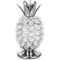 TOLIDA Sparkling Crystal Pineapple Ornament with Candle Holder Base - Tabletop Glass Fruit Decoration with Tea Light Holder for Home, Office, Silver