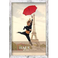 HAES DECO - Koka attēlu rāmis 40 x 60 cm Paris White/Brown - Vintage Chabby Chic - Foto rāmis ar stiprinājumu pie sienas - Foto rāmis 1 fotoattēlam 40 x 60 cm formātā - SP001413