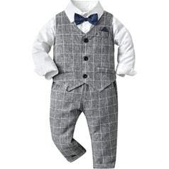 Clothing Suit for Baby Party Toddler Boys Long Sleeve T Shirt Tops Plaid Vest Coat Pants 6M to 6 Years Child Kids Gentleman Outfits