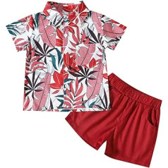 1 to 5 Years Baby Outfits Set for Beach Toddler Boys Short Sleeve Floral Prints T Shirt Tops Shorts Child Kids Gentleman Outfits