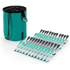 Hangerworld Set of Heavy Duty Clothes Peg Bag with Carabiner Hook for Hanging & 48 Plastic Clothes Pegs with Soft Grip Handle (Turquoise | 20 x 15 cm)