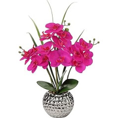 Mākslīgie ziedi Orhideja Mākslīgais augs Phalaenopsis Purpursarkani Ziedi Dekorācija Augstums 49 cm Stingri noenkurots keramikas podā