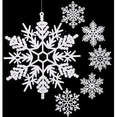 Large Snowflake Ornaments 12 Inch Plastic Glitter Snowflake Decorations Giant Winter Christmas Decoration Hanging Decoration Oversized Snowflake Ornaments for Indoor and Outdoor