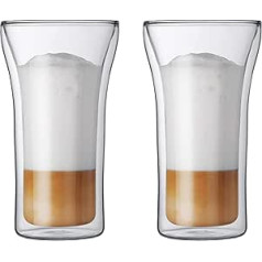 Bodum 4547-10 ASSAM kafijas glāzes komplekts (divsienu, mazgājams trauku mazgājamajā mašīnā, 0,4 l/14 unces) — iepakojums pa 2, caurspīdīgs
