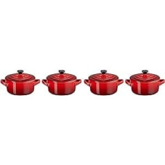 Le Creuset komplekts ar 4 mini akmens traukiem, katrs 200 ml, 10 x 5 cm, akmens trauks, ķiršu sarkans, 79212100600100