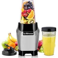 La Rêveuse Smoothie Blender Blender Personal Size for Preparing Shakes and Smoothies 600 Watt with 600 ml / 700 ml BPA-Free Portable Travel Bottles (Silver)