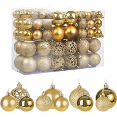 MTSCE Pack of 100 Gold Christmas Baubles Set Christmas Decoration Christmas Tree Decorations Tree Decorations Shiny Matt Glitter Diameter 3, 4 and 6 cm