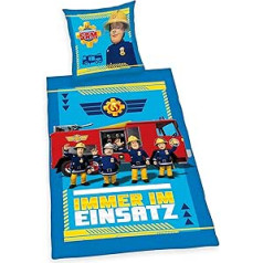 Herding Fireman Sam gultas veļas komplekts, spilvendrāna 80 x 80 cm ar pogām un apgriežamu motīvu, segas pārvalks 135 x 200 cm, ar pogas aizdari, 100% kokvilna/veļa