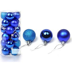 24 Stück Weihnachtskugeln Glänzend Glitzernd Matt Christbaumschmuck bis 6cm Blau