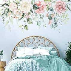 VePret Flower Leaves Wall Stickers Peel and Stick, Large Hanging Floral Leaf Vinyl Wall Stickers, Removable Vine Home Decor Art for Bedroom, Living Room, Classroom, Office