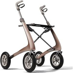 byACRE Carbon Overland/All Terrain Carbon Rollator/Большие амортизирующие пневматические шины/Легкий вес 6,7 кг/Складной с сиденьем/Bentley Brown